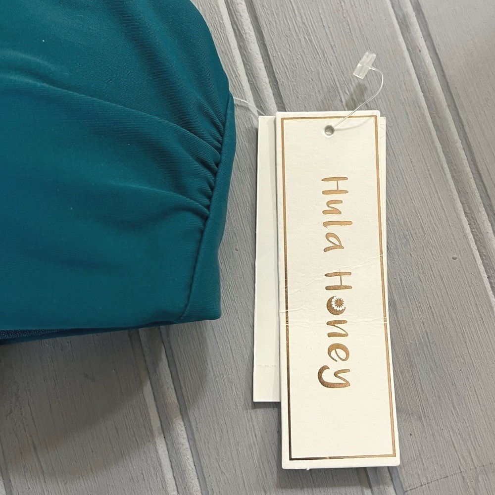 Hula Honey Lace Up Bikini Top Crisscross Strappy Juniors Large Teal Green NWT - Picture 4 of 10